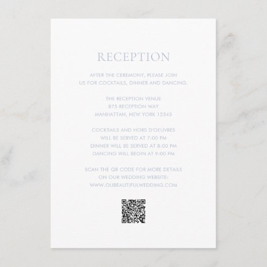 Clean Dusty Blue QR Code Elegant Wedding Informatiekaartje (Voorkant)