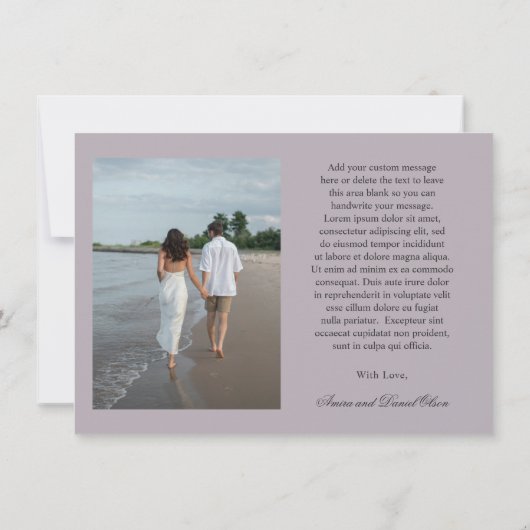 Clean Dusty Lila Classic Wedding Bedankkaart (Achterkant)