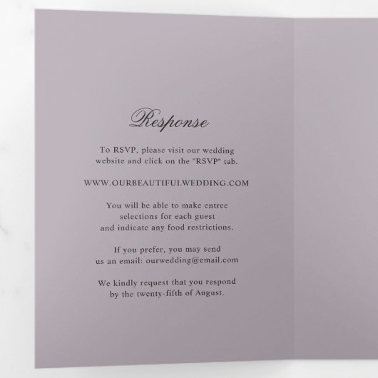 Clean Dusty Lila Classic Wedding Drieluik Uitnodiging (Binnenzijde eerst)