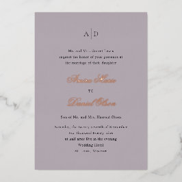 Clean Dusty Lila Classic Wedding Folie Uitnodiging