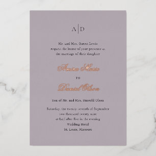 Clean Dusty Lila Classic Wedding Folie Uitnodiging