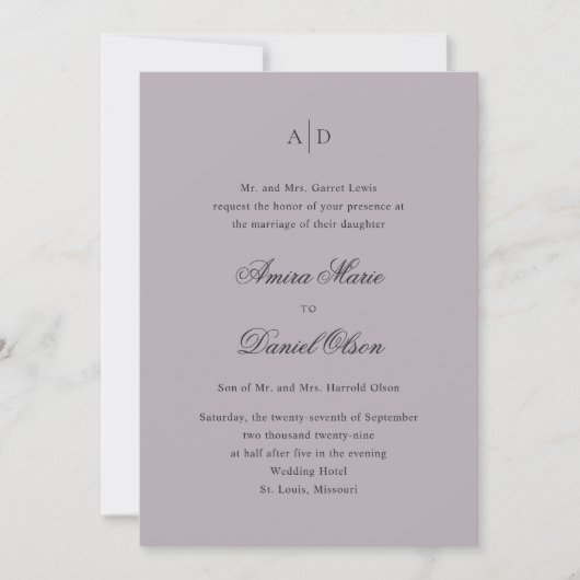 Clean Dusty Lila Classic Wedding Kaart (Voorkant)