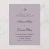 Clean Dusty Lila Classic Wedding Save the Date Aankondigingskaart (Voorkant)