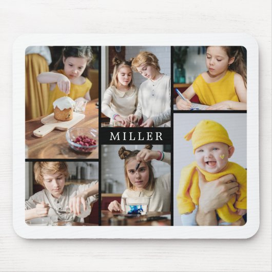 Clean Elegant Black White Family 6 Foto Collage Muismat (Voorkant)