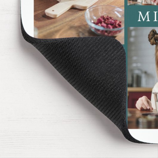 Clean Elegant Blauwgroen Family 6 Foto Collage Muismat (Hoek)