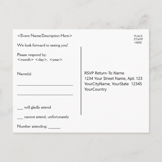 Clean & Elegant "please rsvp" Briefkaart (Achterkant)