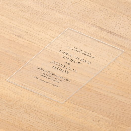 Clean Elegant Wedding Save the Date Acryl Uitnodigingen (Laagn)