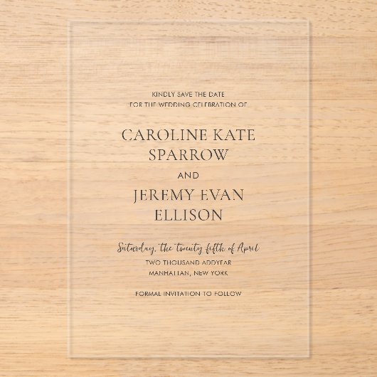 Clean Elegant Wedding Save the Date Acryl Uitnodigingen (Voorkant)