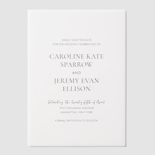 Clean Elegant Wedding Save the Date Vellum Uitnodigingen (Voorkant)