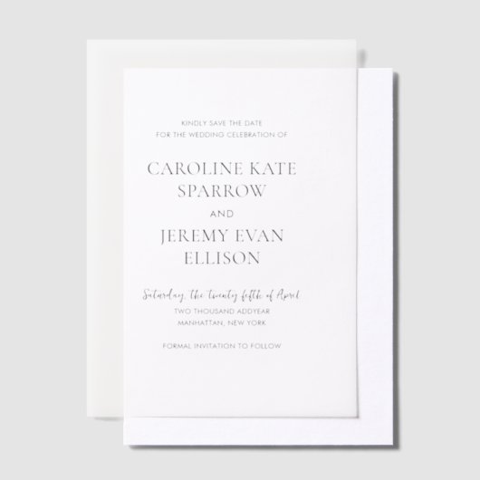 Clean Elegant Wedding Save the Date Vellum Uitnodigingen (Offset)