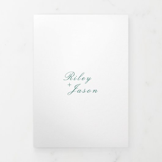 Clean Emerald Green QR Code Elegante bruiloft Drieluik Uitnodiging (Cover)