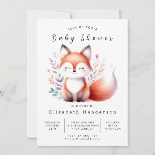 Clean Forest Scene Fox Baby shower Kaart (Voorkant)