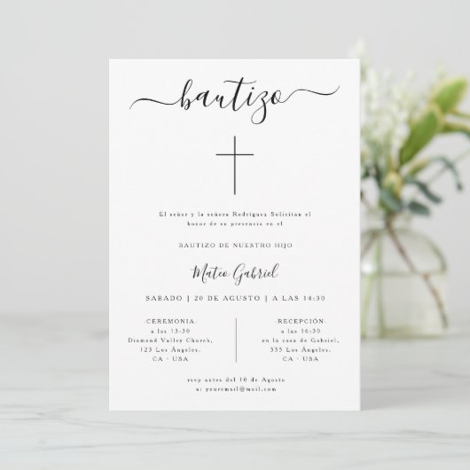 Clean Formele Spaanse doop Zwart & Wit Bautizo Kaart (Staand voorkant)