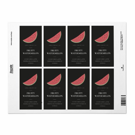 CLEAN FRESH FRUITY WATERMELON BLACK CANDLE ETIKET (Full Sheet)