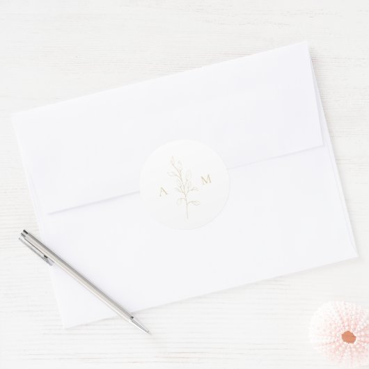 Clean Gold Botanical Elegant Wedding Ronde Sticker (Envelop)