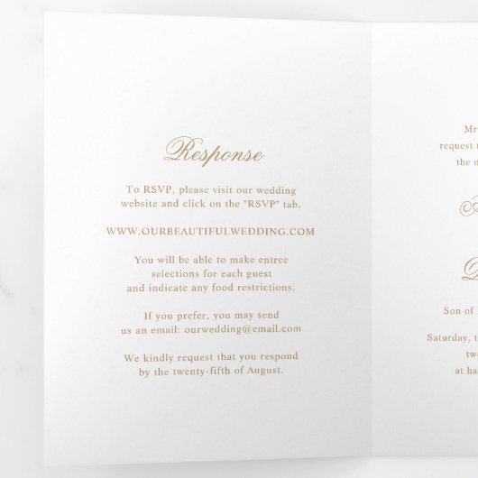 Clean Gold Classic Wedding Drieluik Uitnodiging (Binnenzijde eerst)