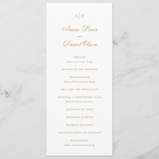 Clean Gold Classic Wedding Programmakaart (Voorkant)