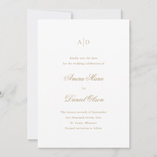 Clean Gold Classic Wedding Save The Date (Voorkant)