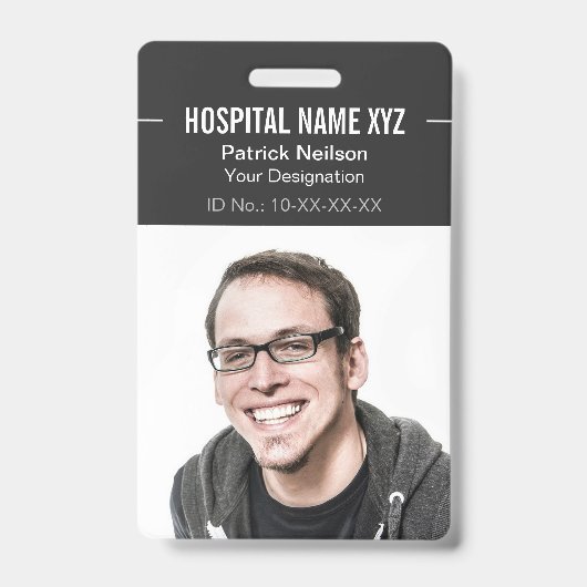 Clean Grey Professional Employee Photo ID Badge (Voorzijde)