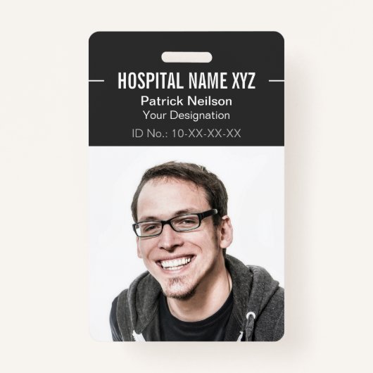 Clean Grey Professional Employee Photo ID Badge (Voorkant)