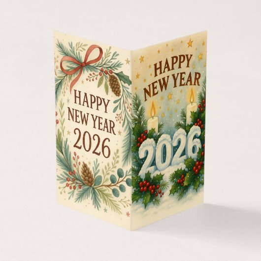 clean happy new year 2026 business card visitekaartje (Buitenkant)