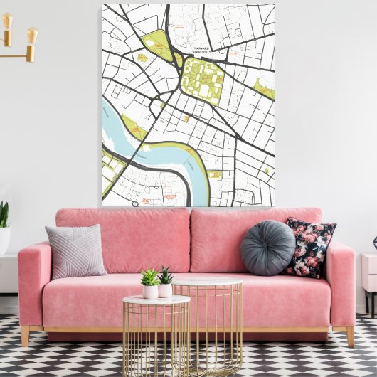 CLEAN HARVARD UNIVERSITY MASSACHUSETTS OUTLINE MAP CANVAS AFDRUK (Insitu (Woonkamer))