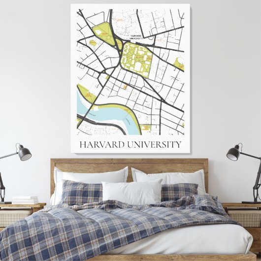 CLEAN HARVARD UNIVERSITY MASSACHUSETTS OUTLINE MAP CANVAS AFDRUK (Insitu (Slaapkamer))