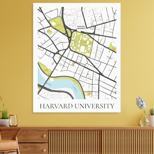 CLEAN HARVARD UNIVERSITY MASSACHUSETTS OUTLINE MAP CANVAS AFDRUK (Insitu (Woonkamer))