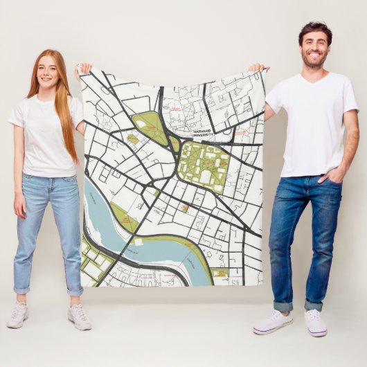 CLEAN HARVARD UNIVERSITY MASSACHUSETTS OUTLINE MAP FLEECE DEKEN (In situ)