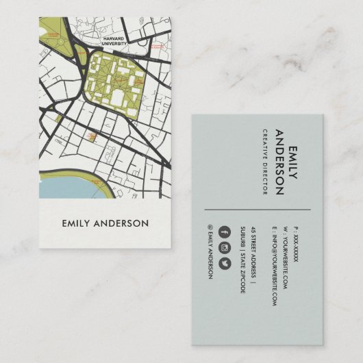CLEAN HARVARD UNIVERSITY MASSACHUSETTS OUTLINE MAP VISITEKAARTJE (Voorkant / Achterkant)