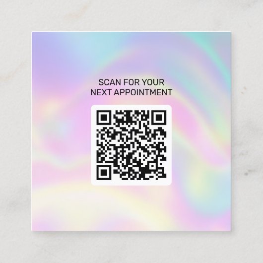 Clean Holographic Hair Stylist Afspraak QR-code Vierkante Visitekaartje (Achterkant)