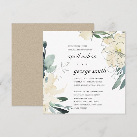 CLEAN IVORY GREEN FLORAL REHEARSAL DINNER INVITE BEDANKKAART (Voorkant / Achterkant)