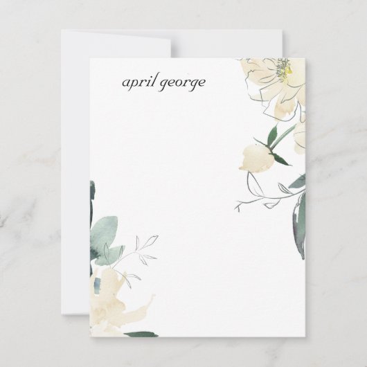 CLEAN IVORY GREEN WATERVERF FLORAAL PERSONALISEERD NOTITIEKAARTJE (Voorkant)