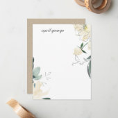 CLEAN IVORY GREEN WATERVERF FLORAAL PERSONALISEERD NOTITIEKAARTJE (Voorkant / Achterkant in situ)