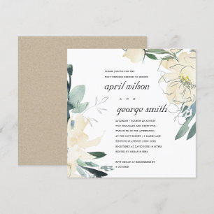 CLEAN IVORY WHITE FLORA POST WEDDING BRUNCH INVITE BEDANKKAART