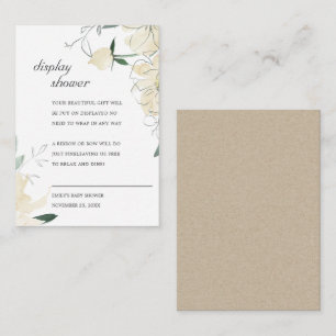 CLEAN IVORY WHITE GREEN FLORAL DISPLAY BABY SHOWER INFORMATIEKAARTJE
