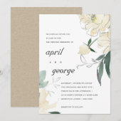 CLEAN IVORY WITTE WATERVERF FLORAL WEDDING INVITE BEDANKKAART (Voorkant / Achterkant)