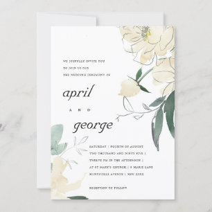 CLEAN IVORY WITTE WATERVERF FLORAL WEDDING INVITE BEDANKKAART