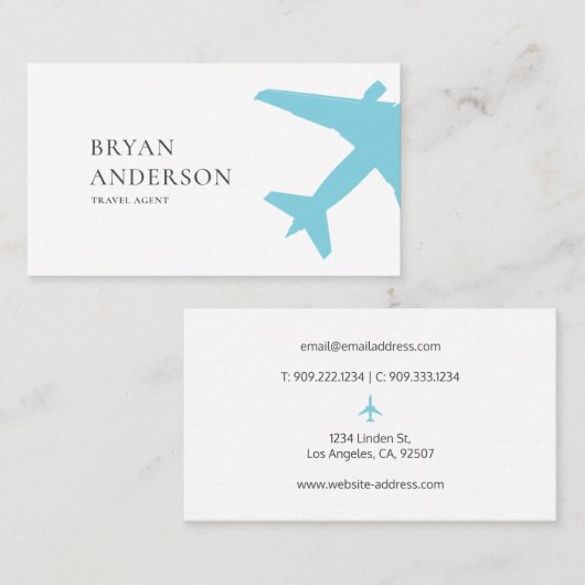 Clean Jet Silhouette Kaart – Minimal Aviation Look Visitekaartje (Voorkant / Achterkant)