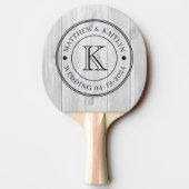 Clean Light Gray Wooden  Wedding Monogram Tafeltennisbatje (Achterkant)