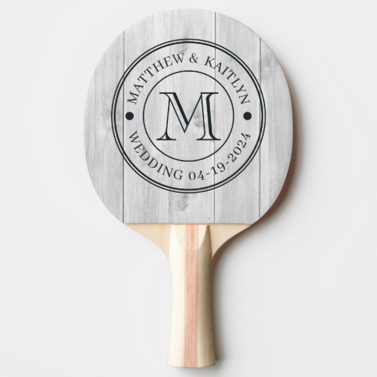 Clean Light Gray Wooden  Wedding Monogram Tafeltennisbatje (Voorkant)