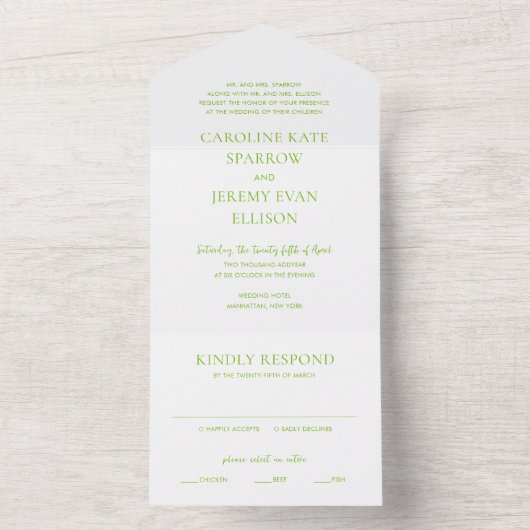 Clean Lime Green Elegant Wedding All In One Uitnodiging (Binnen)