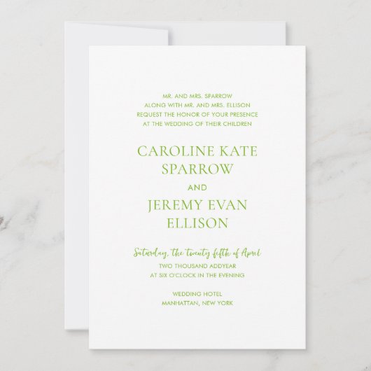 Clean Lime Green Elegant Wedding Kaart (Voorkant)