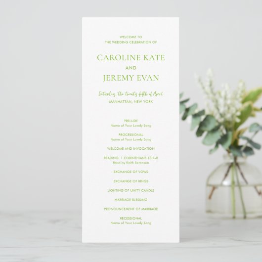 Clean Lime Green Elegant Wedding Programmakaart (Staand voorkant)