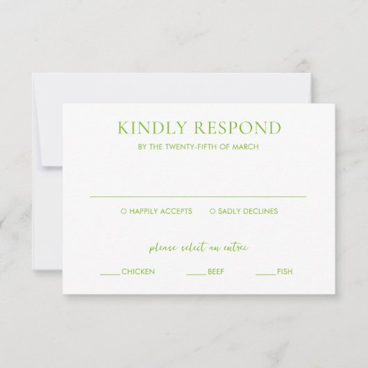 Clean Lime Green Elegant Wedding RSVP Kaartje (Voorkant)