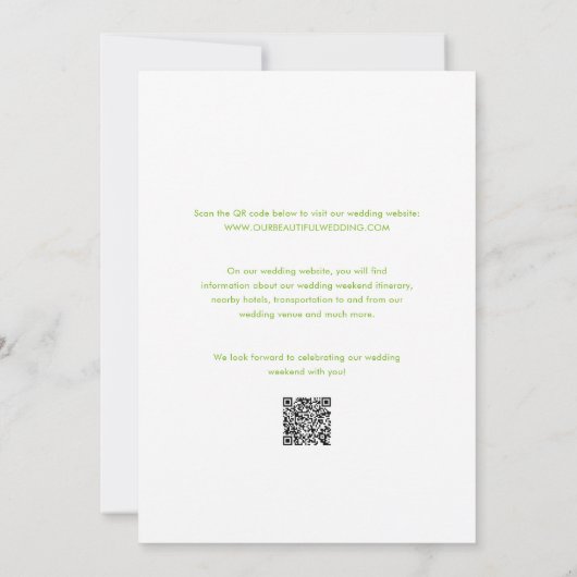 Clean Lime Green QR Code Elegante bruiloft Kaart (Achterkant)