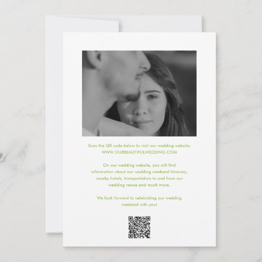 Clean Lime Green QR Code Foto Elegant Huwelijk Save The Date (Achterkant)