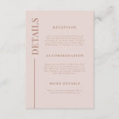 Clean Line Blush Roze Bruiloft Details Informatiekaartje (Voorkant)