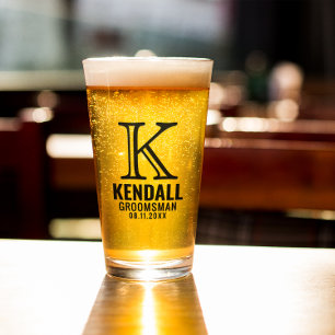 Clean Manly Monogram Typografie Groomman Bruiloft Glas