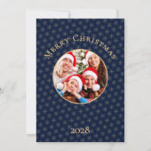 Clean Midnight Blue Gold Snowflakes Kerst Feestdagenkaart (Voorkant)